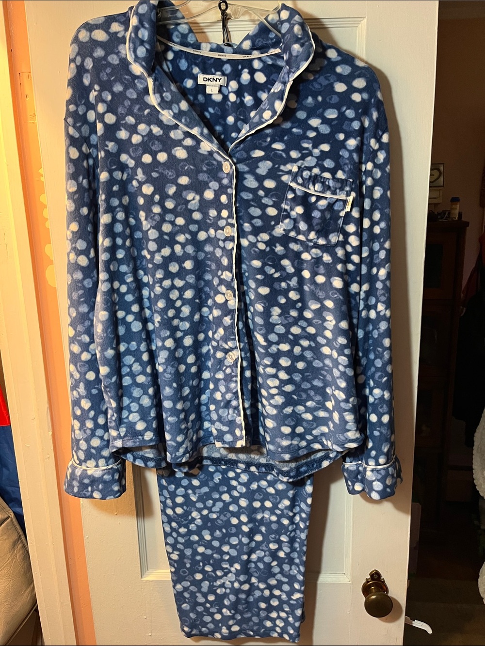 DKNY Blue and White Dot-Print Womens Pajama Set
